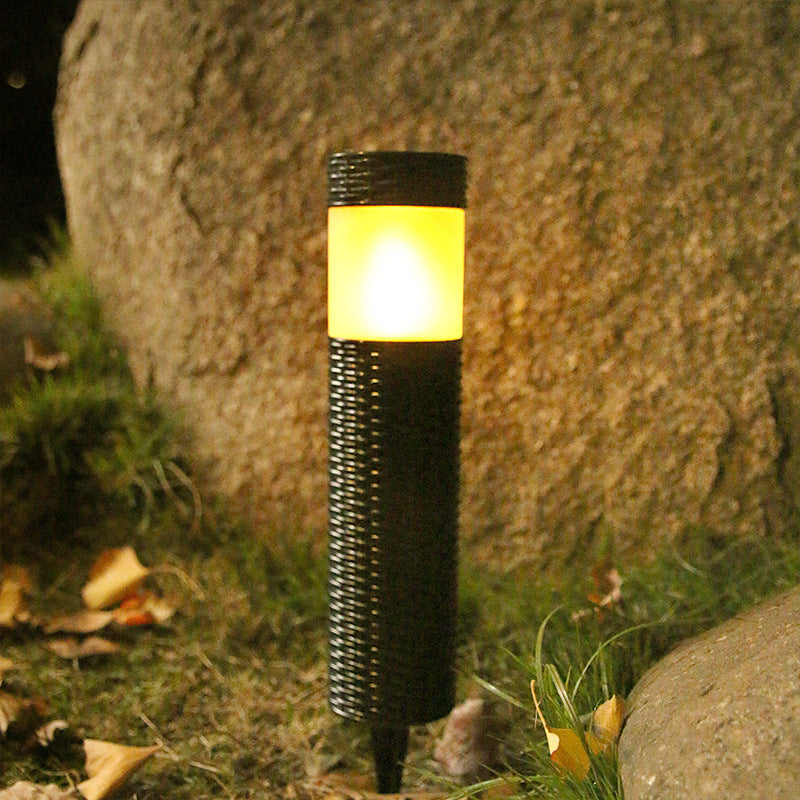 Outdoor Solar Rattan Cylindrical LED Garden Lawn In-ground Landscape Light