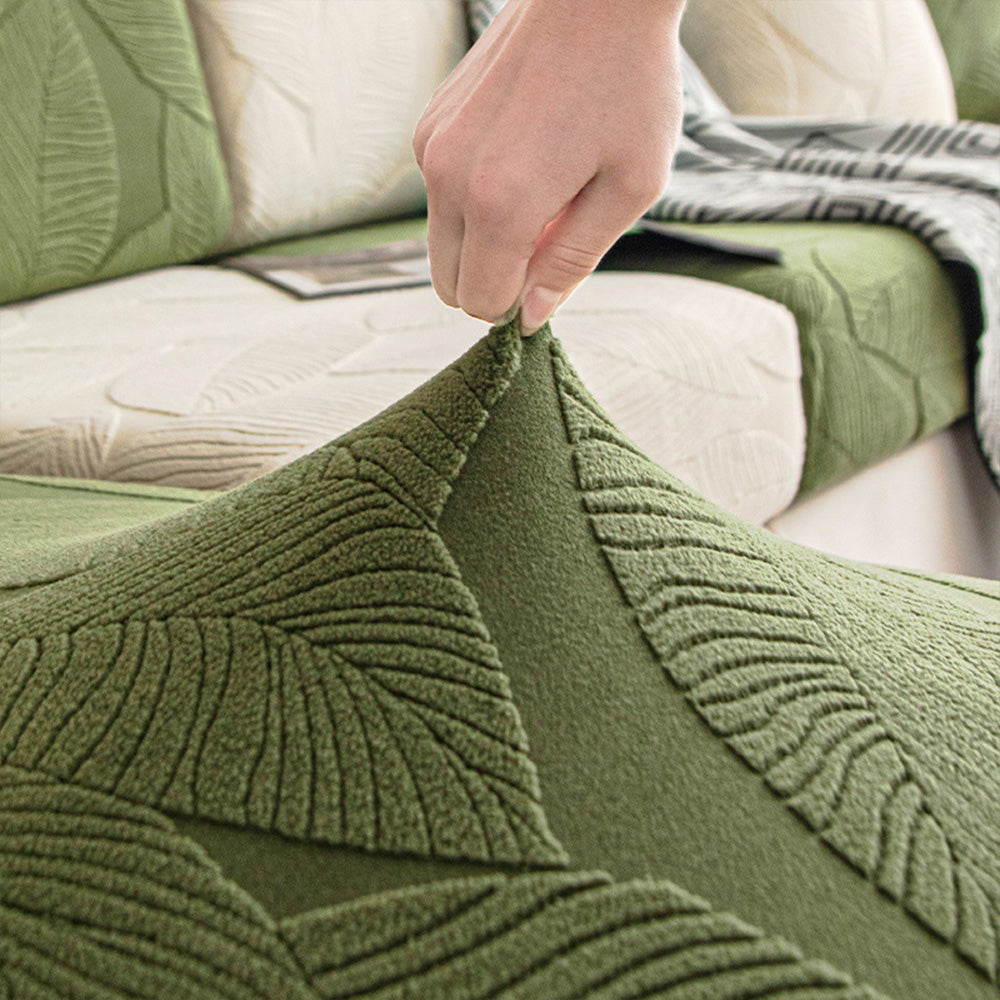 Modern Leaf Jacquard Waterproof Anti-Scratch Stretch Full Cover Sofa Cover