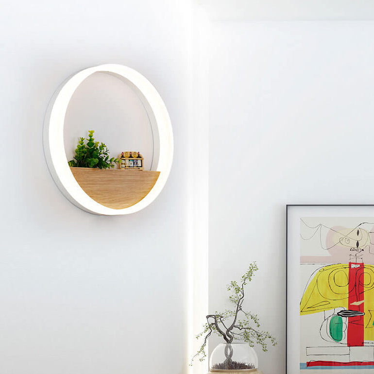 Lumoshelf LED Wall Light | Solid Wood with Shelf | Round Wall Lamp | Warm & White Light