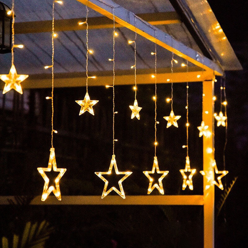 LED Solar Star Moon Curtain Light Christmas Outdoor Patio Decorative Camping String Lights