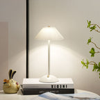 Contemporary Scandinavian rechargeable iron fabric cone pleated LED table lamp for bedside