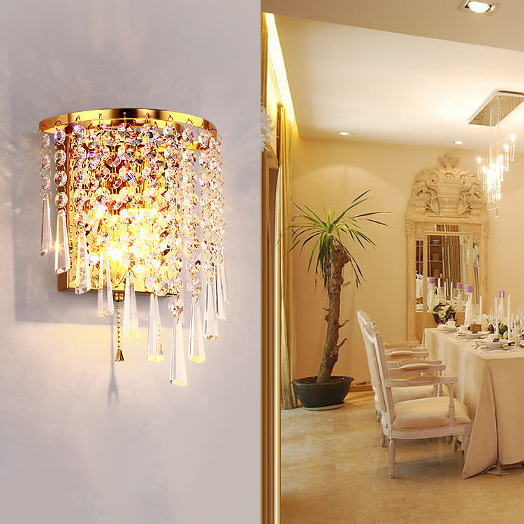 Modern Luxury Semi-Round Octagonal Pearl Stainless Steel Crystal 1-Light Wall Sconce Lamp for Living Room