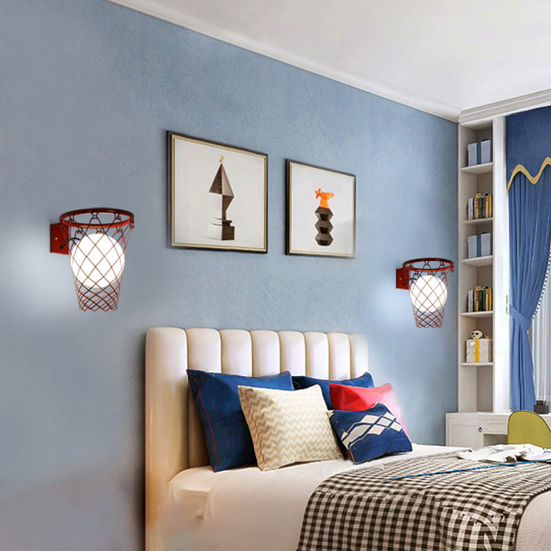 Slamora Children's Wall Light | Basketball Hoop Design | Glass & Metal | Art Deco Style | Bedroom Light