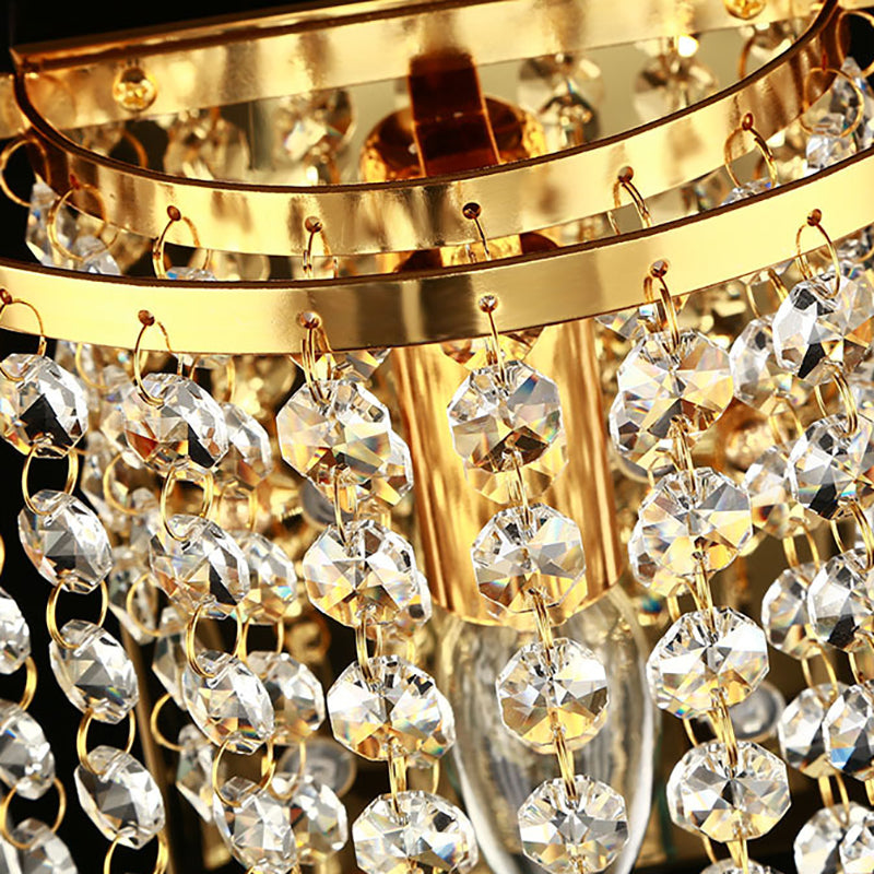Modern Luxury Semi-Round Octagonal Pearl Stainless Steel Crystal 1-Light Wall Sconce Lamp for Living Room