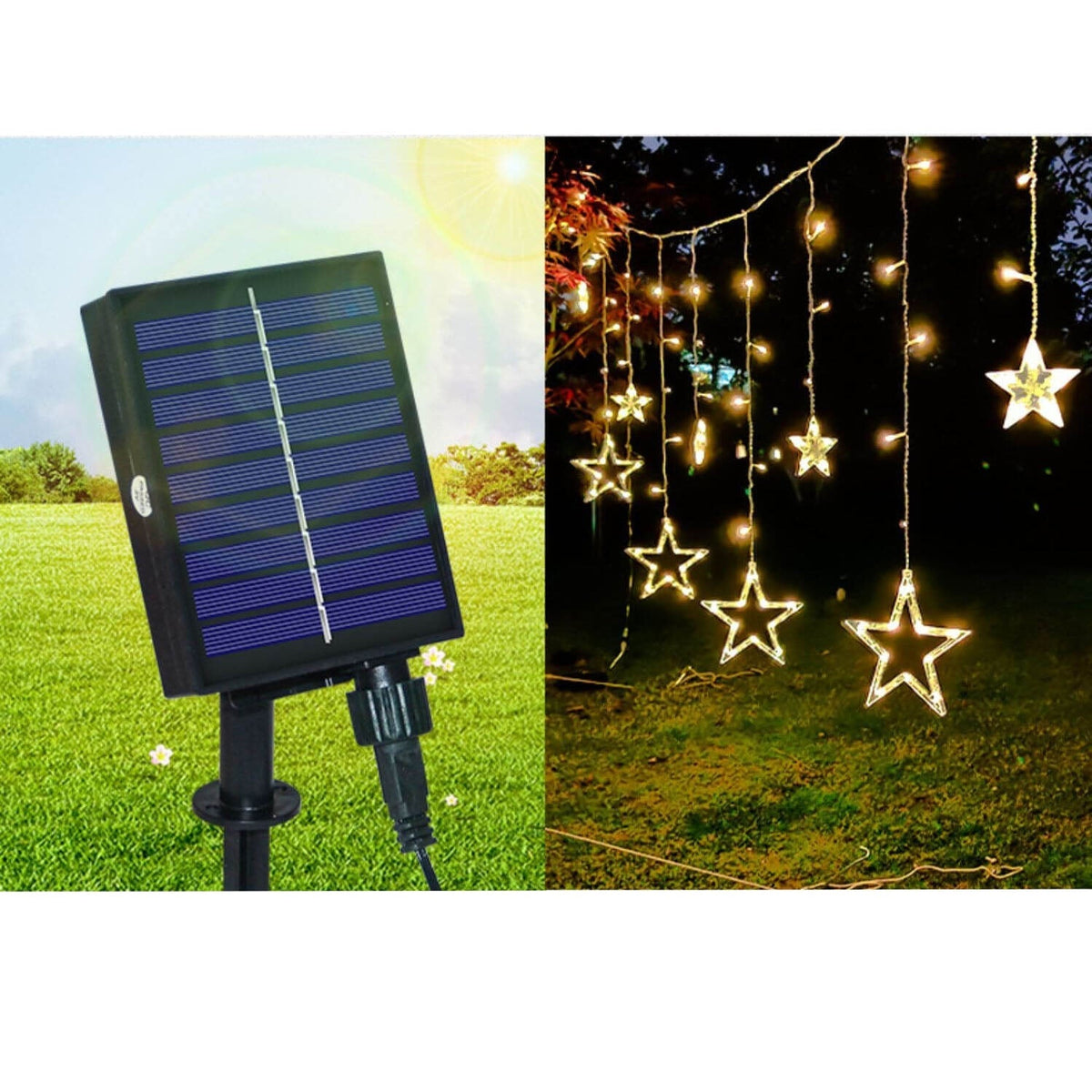 LED Solar Star Moon Curtain Light Christmas Outdoor Patio Decorative Camping String Lights