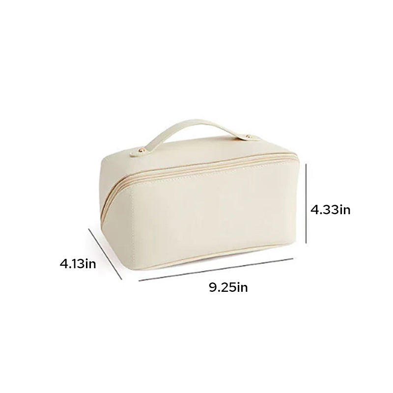 Large Travel Cosmetic Bag with Double-Layer Storage and Water-Resistant PU Leather