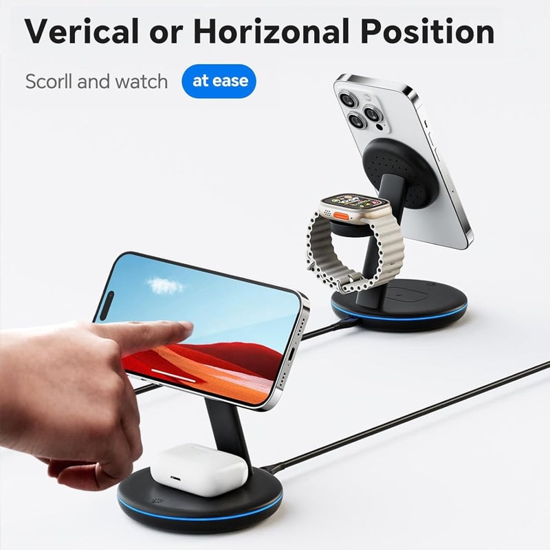 Folding magnetic 3-in-1 wireless charger