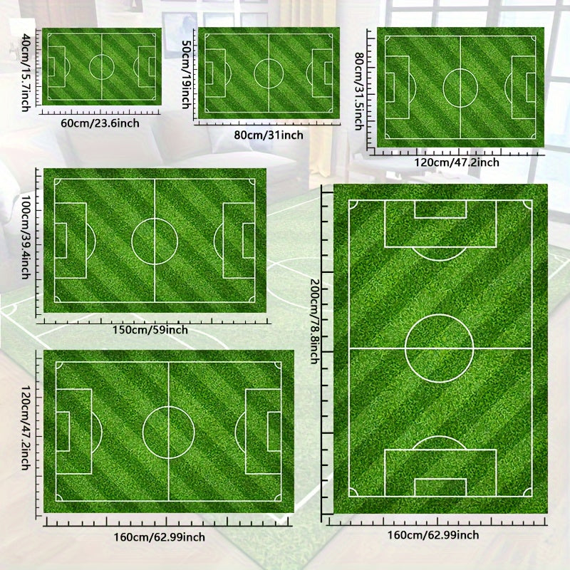 Football Field Pattern Carpet - non-slip washable lounge mats for living room, bedroom, garden or gaming room