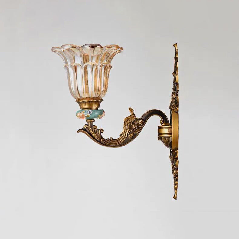 FlorisLuxe European Wall Lamp | Blossom Design | 1-2 Flames | High-Quality Resin & Glass | Elegance for Living Room & Hallway