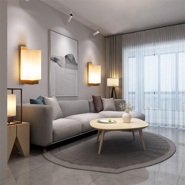 Modern minimalist solid wood square glass column 1-light wall sconces lamp