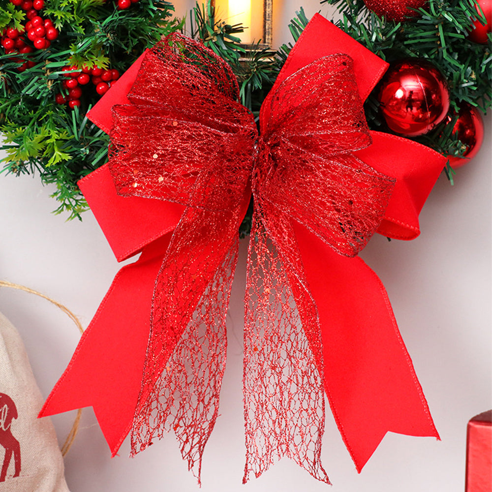 LED Christmas Wreath with Red Bow for Indoor Holiday Decor