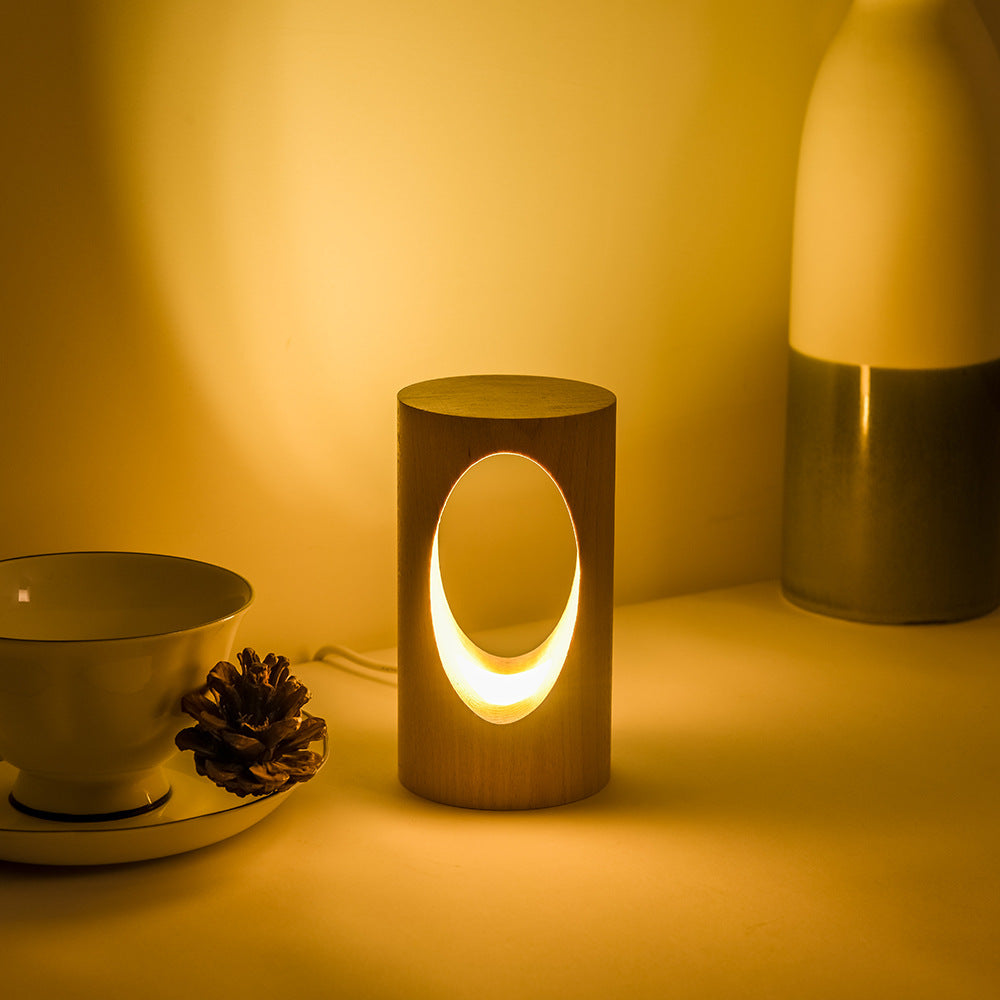 Japanese solid wood rectangular column LED night lamp USB table lamp