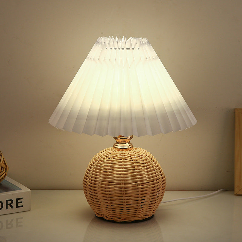 RattaLume Nordic LED Table Lamp | Woven Rattan & Foldable Fabric Shade | Mood Light | Decor for the Bedroom