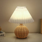 RattaLume Nordic LED Table Lamp | Woven Rattan & Foldable Fabric Shade | Mood Light | Decor for the Bedroom