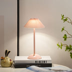Contemporary Scandinavian rechargeable iron fabric cone pleated LED table lamp for bedside