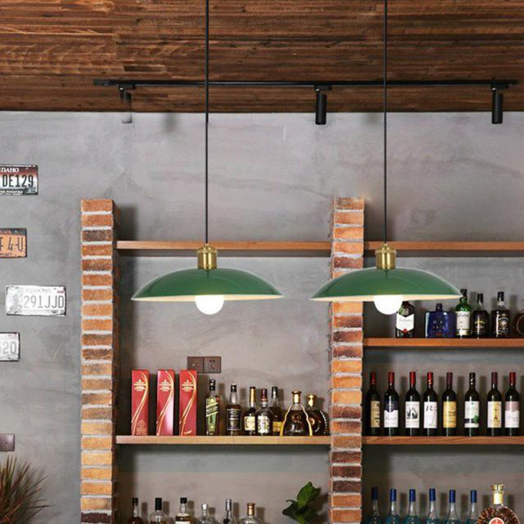 RetroDome Industrial Vintage Pendant Light | Green Iron Dome Design | Single Light | Rustic Ceiling Lighting