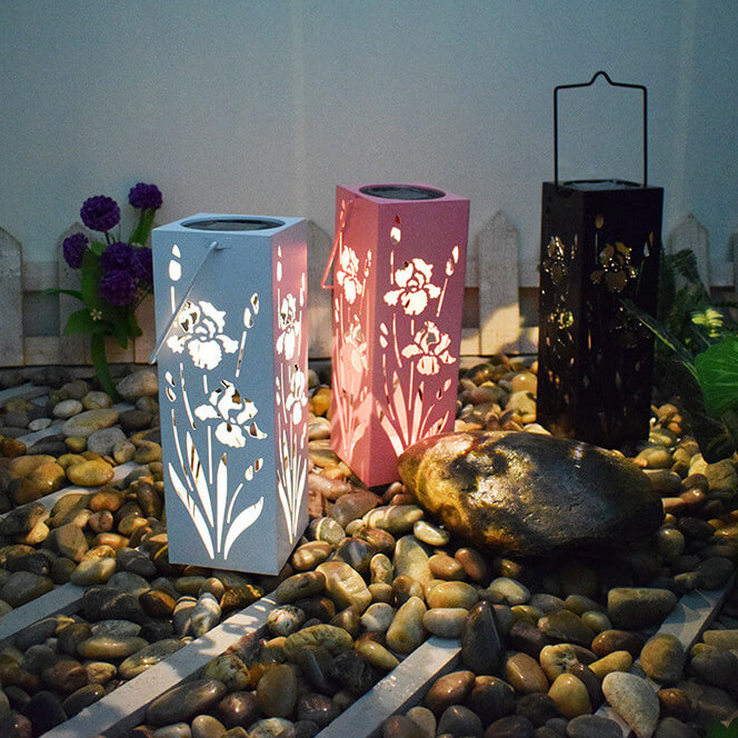 Solar Butterfly Rose Pattern Hollow Column LED Outdoor Waterproof Decorative Lamp