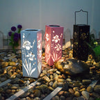 Solar Butterfly Rose Pattern Hollow Column LED Outdoor Waterproof Decorative Lamp