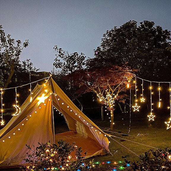 LED Solar Star Moon Curtain Light Christmas Outdoor Patio Decorative Camping String Lights
