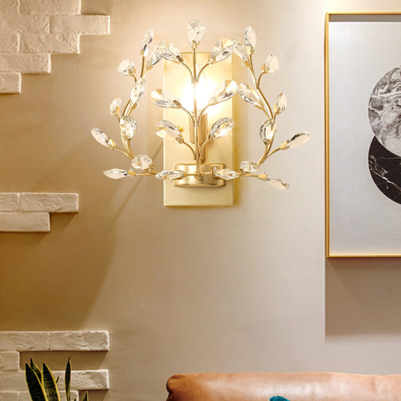 Luminis Wall Light | Luxury Crystal Design | Leaf Motif | 1-Bulb & Modern