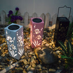 Solar Butterfly Rose Pattern Hollow Column LED Outdoor Waterproof Decorative Lamp