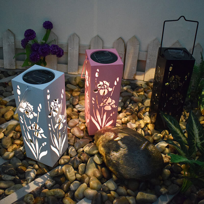 Solar Butterfly Rose Pattern Hollow Column LED Outdoor Waterproof Decorative Lamp