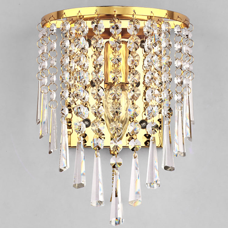 Modern Luxury Semi-Round Octagonal Pearl Stainless Steel Crystal 1-Light Wall Sconce Lamp for Living Room