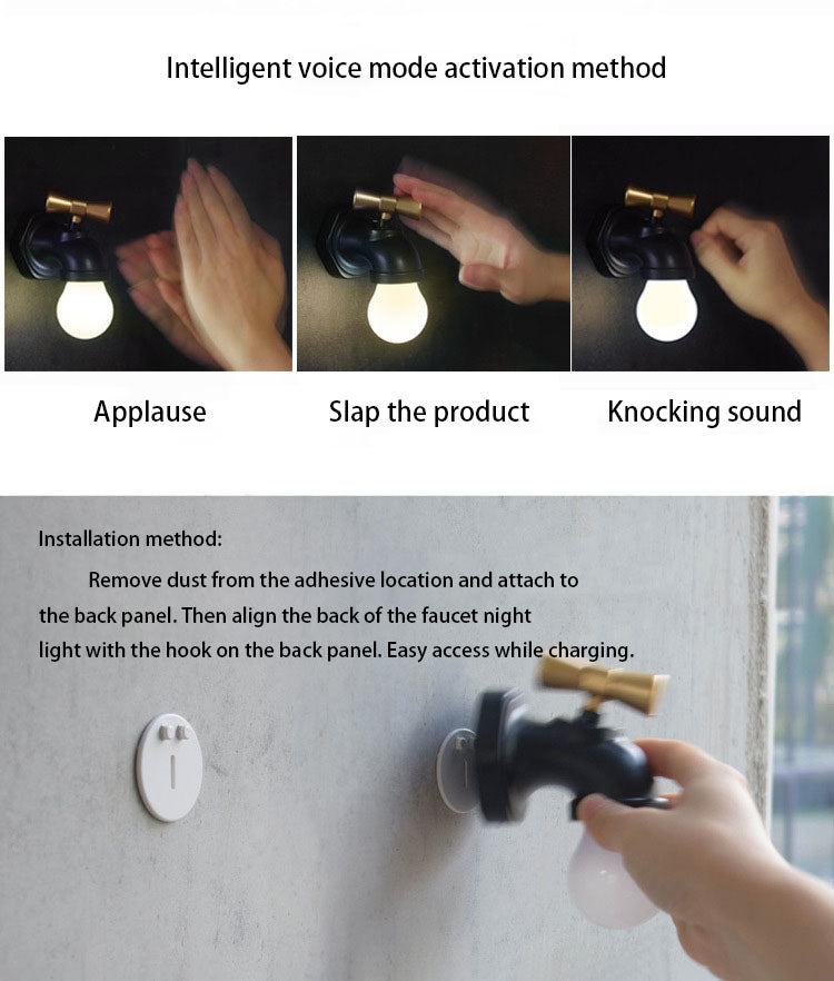 Modern creative faucet ABS PC USB LED night light wall lamp
