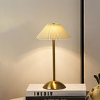 Contemporary Scandinavian rechargeable iron fabric cone pleated LED table lamp for bedside