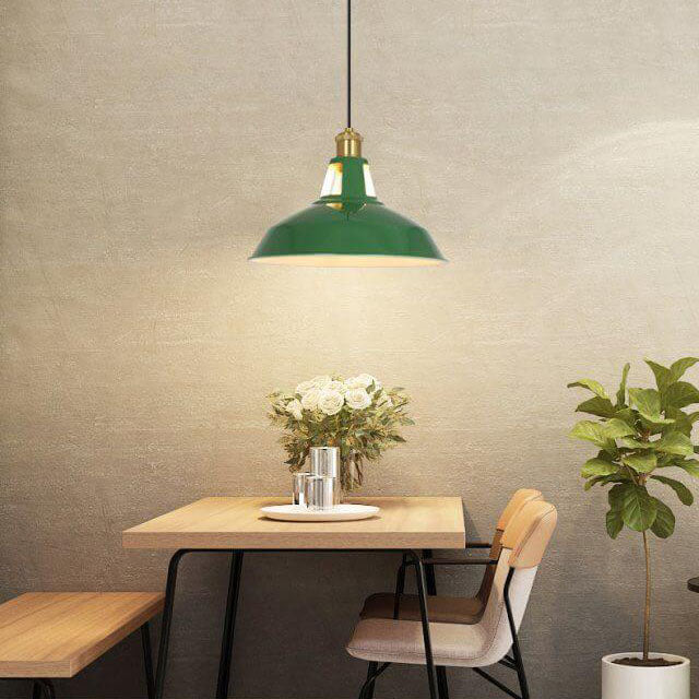 RetroDome Industrial Vintage Pendant Light | Green Iron Dome Design | Single Light | Rustic Ceiling Lighting