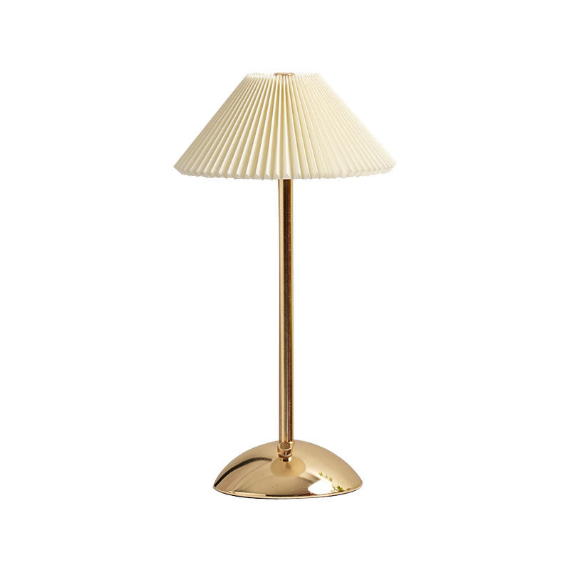 Contemporary Scandinavian rechargeable iron fabric cone pleated LED table lamp for bedside