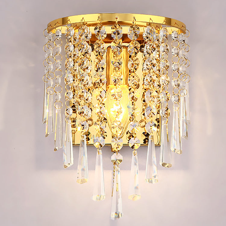 Modern Luxury Semi-Round Octagonal Pearl Stainless Steel Crystal 1-Light Wall Sconce Lamp for Living Room