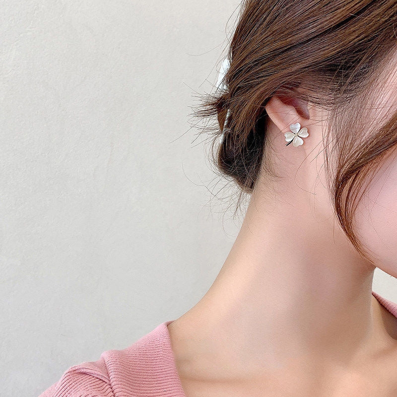 Heart-shaped Opal Lucky Four Leaf Clover Earrings
