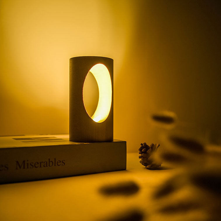 Japanese solid wood rectangular column LED night lamp USB table lamp