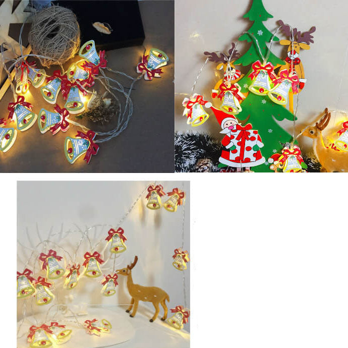 Battery-Powered LED Christmas String Lights with 10 or 20 Bells and Elk Designs