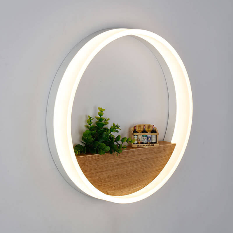 Lumoshelf LED Wall Light | Solid Wood with Shelf | Round Wall Lamp | Warm & White Light