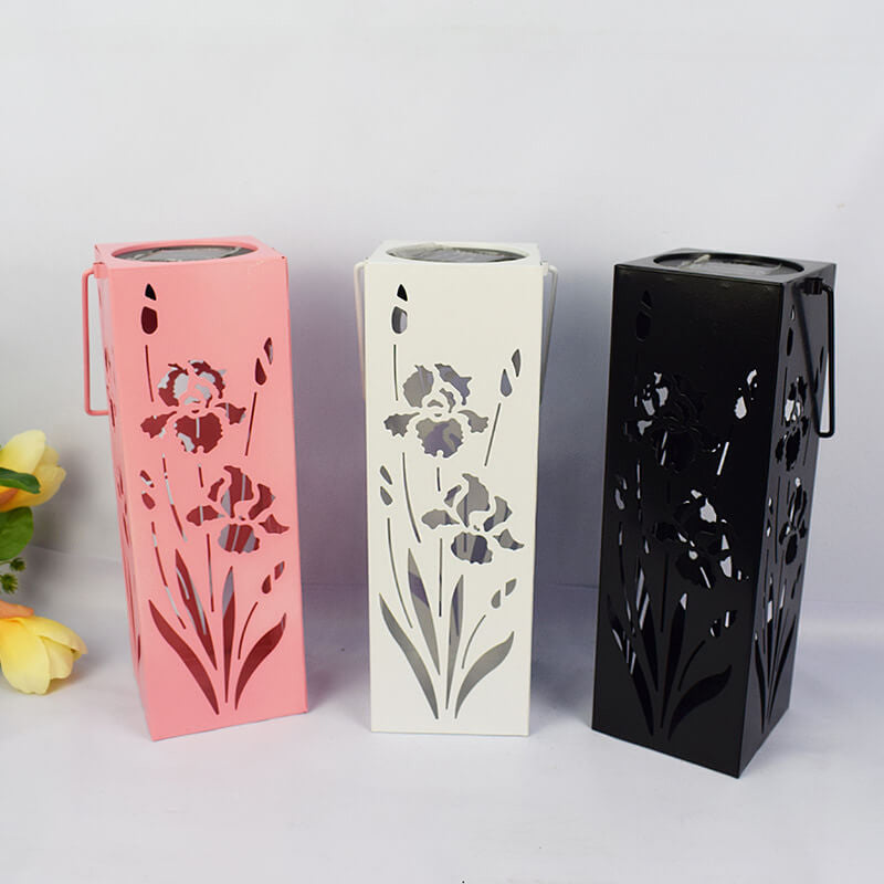 Solar Butterfly Rose Pattern Hollow Column LED Outdoor Waterproof Decorative Lamp