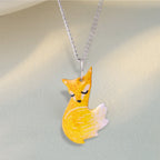 Hand-painted Fox and Wolf Couple Embrace Necklace