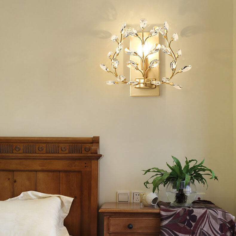 Luminis Wall Light | Luxury Crystal Design | Leaf Motif | 1-Bulb & Modern