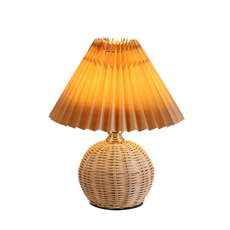 RattaLume Nordic LED Table Lamp | Woven Rattan & Foldable Fabric Shade | Mood Light | Decor for the Bedroom