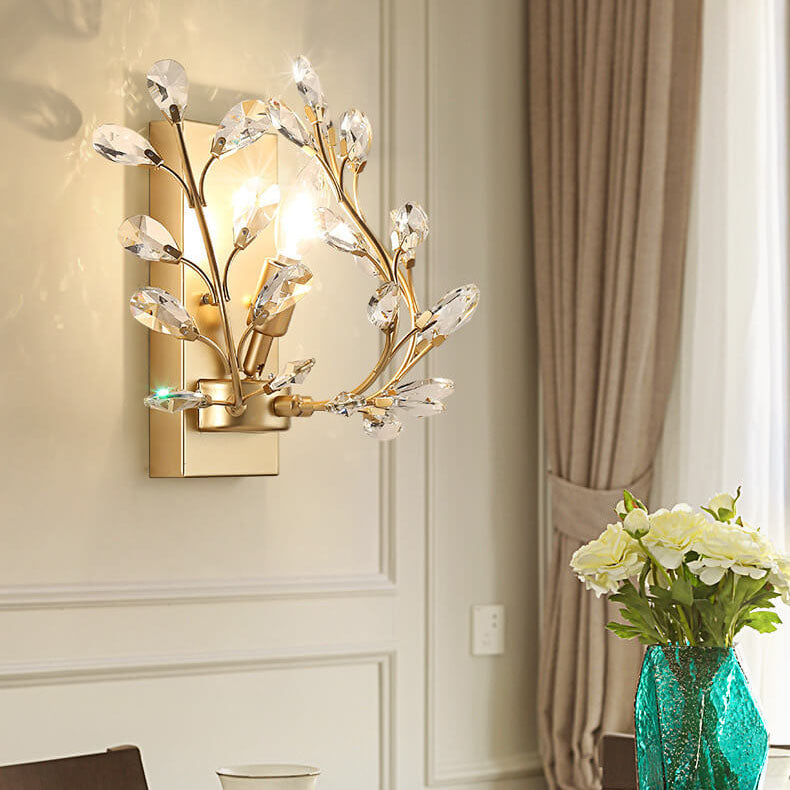 Luminis Wall Light | Luxury Crystal Design | Leaf Motif | 1-Bulb & Modern