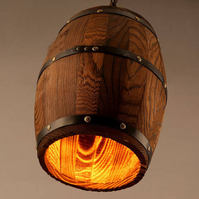 BarrelGlow Vintage Pendant Light | Wood Wine Barrel Design | 1-bulb | Rustic Lighting