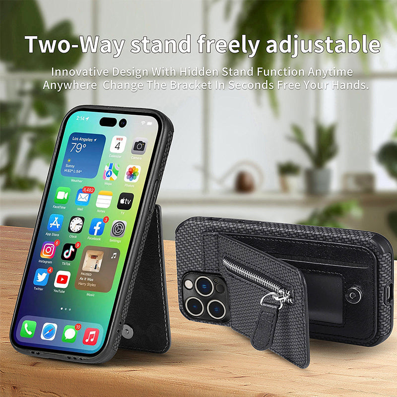 Magnetic zipper wallet case with credit card holder
