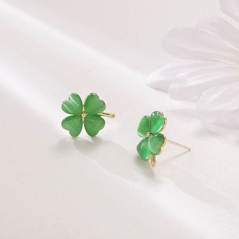 Heart-shaped Opal Lucky Four Leaf Clover Earrings