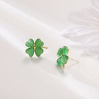 Heart-shaped Opal Lucky Four Leaf Clover Earrings