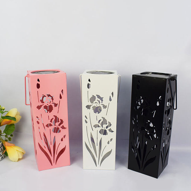Solar Butterfly Rose Pattern Hollow Column LED Outdoor Waterproof Decorative Lamp
