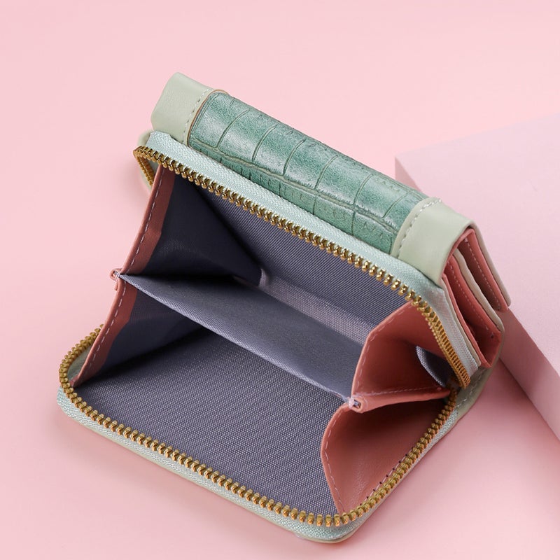 Large Capacity Multi-Card Zipper Tri-Fold Coin Purse