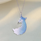 Hand-painted Fox and Wolf Couple Embrace Necklace