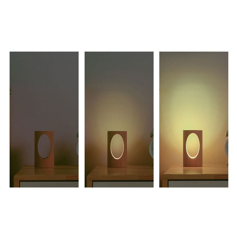 Japanese solid wood rectangular column LED night lamp USB table lamp