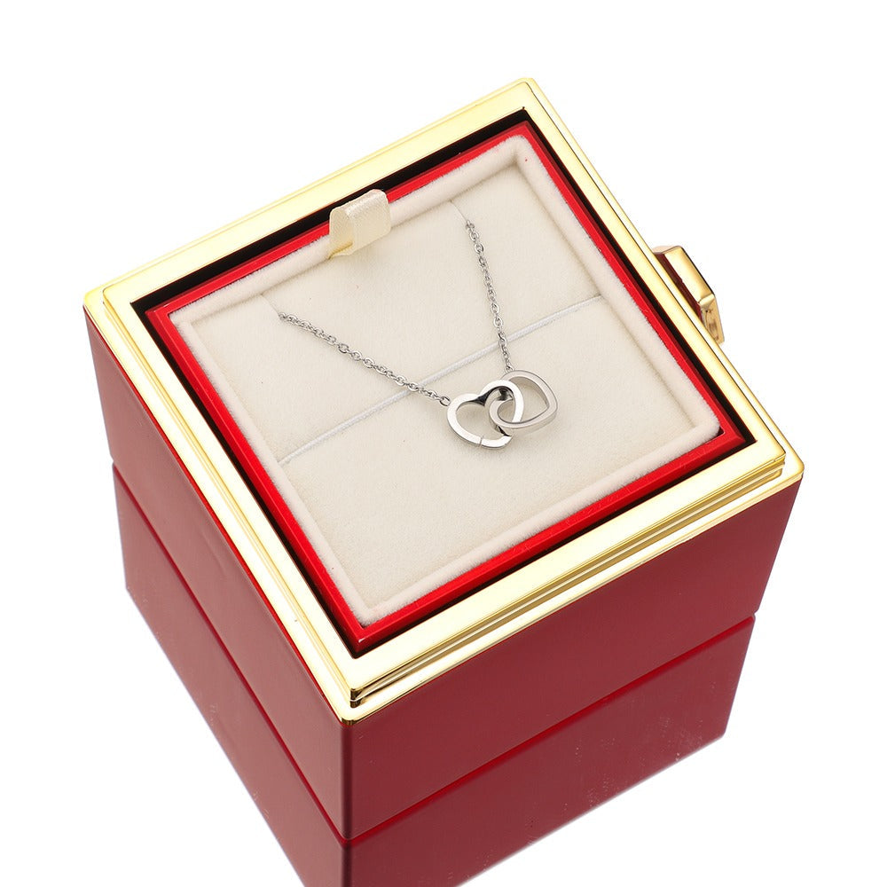 Lunavia Jewelry Box with Eternal Rose and Heart Necklace – 14k White Gold & 18k Gold Finish